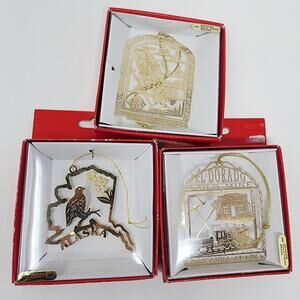 3 Alaska National Treasure 24K Gold Finish Brass laser cut Christmas Ornaments